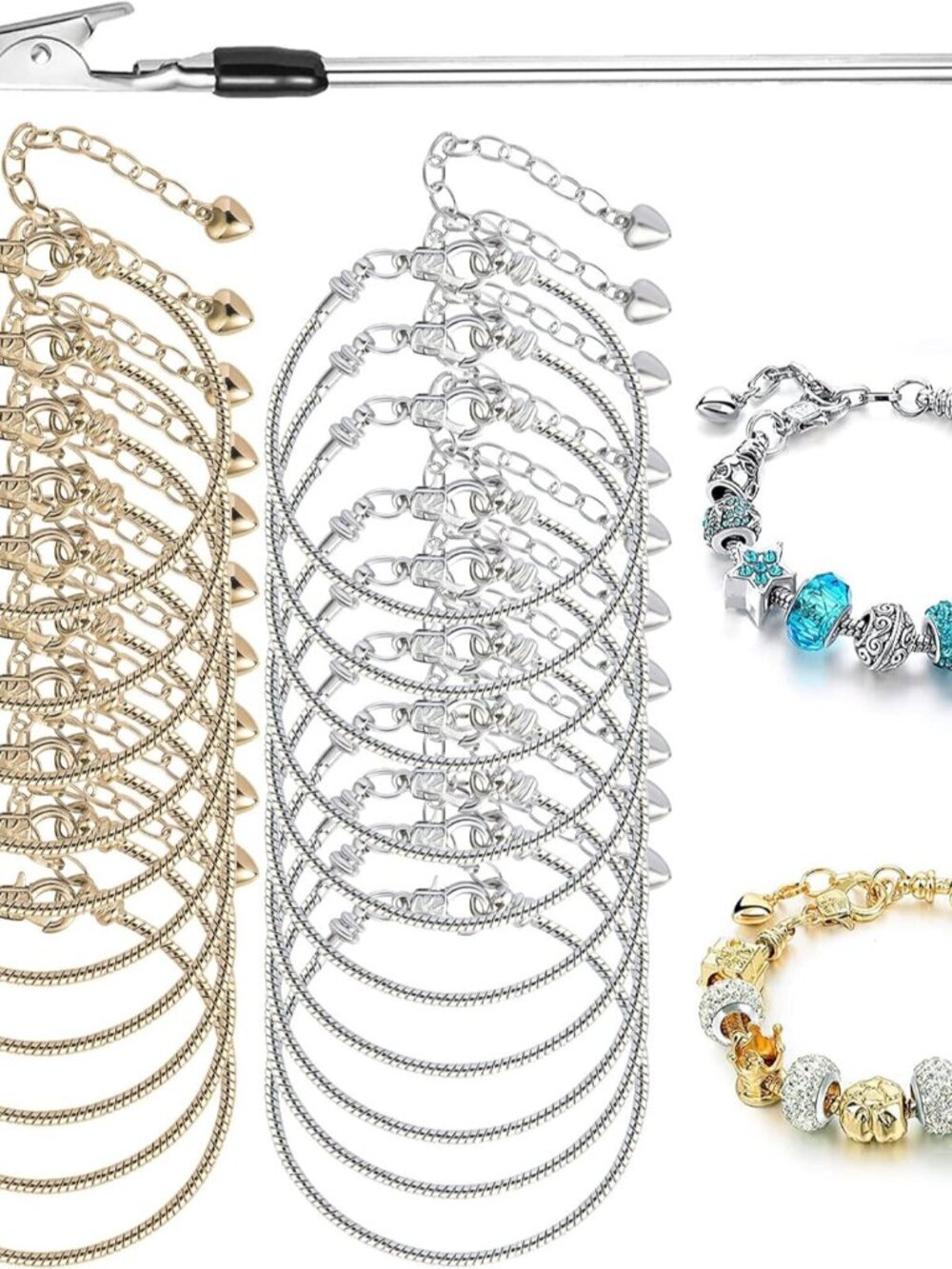 20 Pcs Snake Chain Charm Bracelet Chains With Bracelet Helper 3mm Adjustable Sna